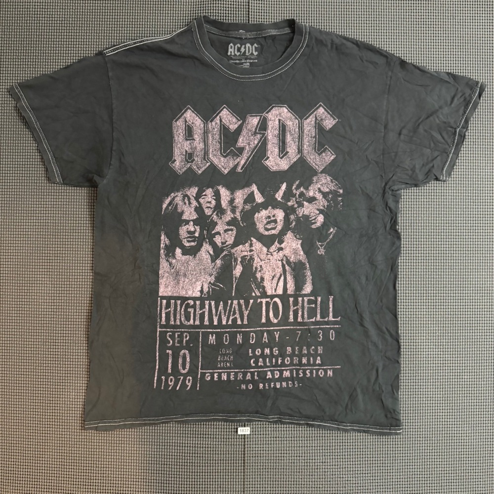 AC/DC Highway To Hell Graphic T-Shirt Goodie Two Sleeves Faded Black Medium
